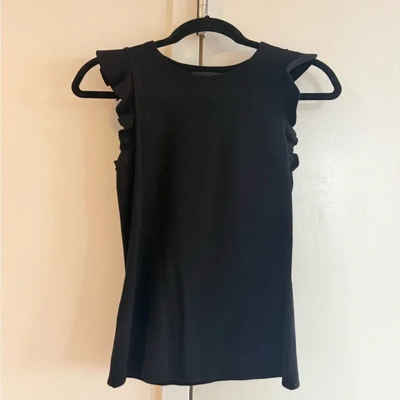 Ann Taylor Black Ruffle Sleeve Tank Top - Picture 2 of 3